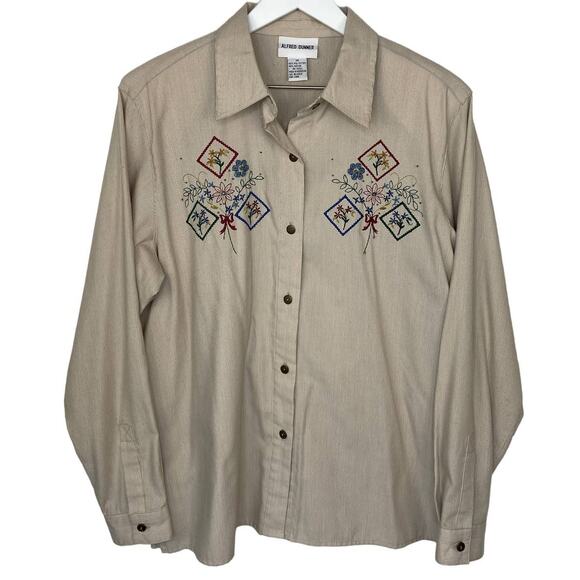 Embroidered Floral Granny Button Up Shirt - Women's Size 14 - Picture 1 of 5